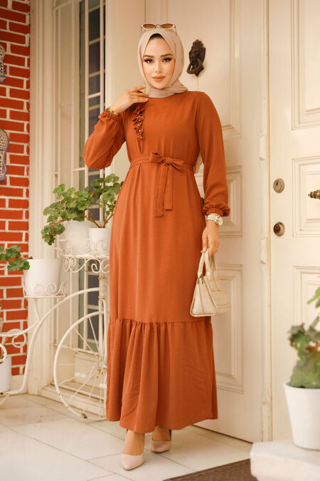 Modest Dark Terra Cotta Long Dress 659KKRMT